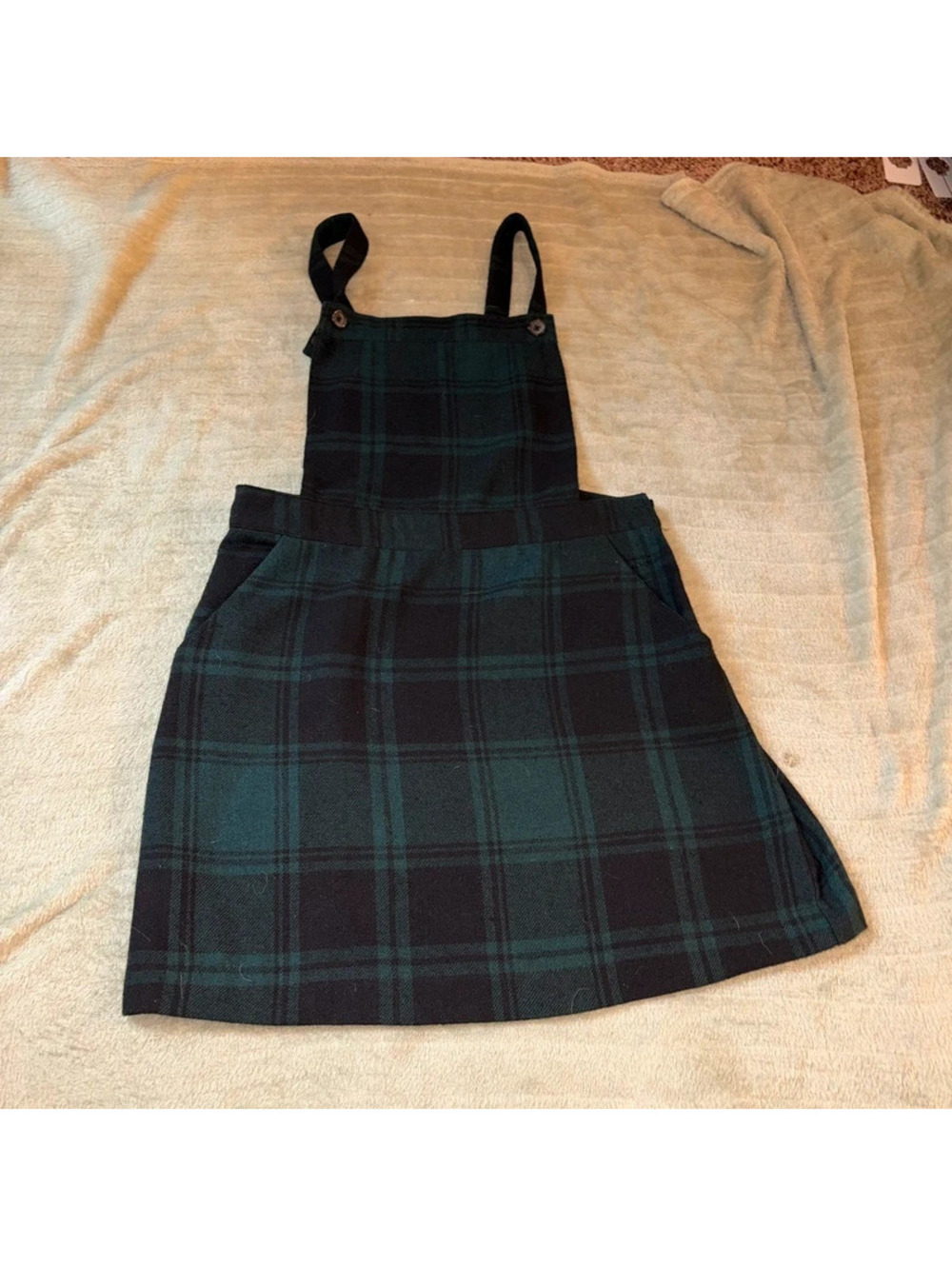 Green and black alternative emo punk plaid overalls with skirt bottom